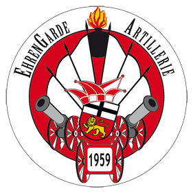 Das Logo der Artillerie zeigt 3 Kanonen im Rauch mit speeren auf einem Roten Kreis mit weißer umrandung