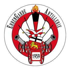 Das Logo der Artillerie zeigt 3 Kanonen im Rauch mit speeren auf einem Roten Kreis mit weißer umrandung
