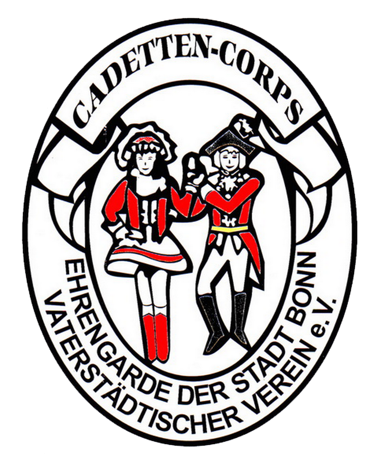 Das Logo des Cadetten-Corps Zeigt 2 Ehrengardisten auf einem Ovalen weißen hintergrund