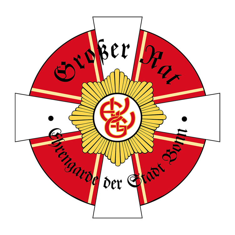 Das Logo des grossen Rates zeigt den Gardestern der Ehrengarde in Gold Orange, im Hintergrund befindet sich ein weisses Kreuz auf einem Roten Kreuz
